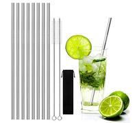 8 PCS Stainless Steel Straws, YOCZOX Reusable Metal Straws 10.5" with 2 Cleaning Brush & Pouch for 30oz Tumblers Rumblers Mugs, Smoothie, Milkshake, Cold Beverage, Cocktail & Hot Drinks