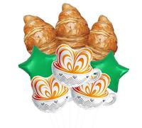 8 Pcs Star Coffee Balloon Set - Cup, Croissant Bread &Green Star Foil Balloons for Coffee Lover Birthday, Bakery Opening, Café Themed Party, Brunch, Café Bar Decor