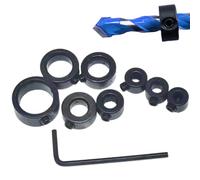 8 PCS Step Drill Bit Depth Stop Collar Ring Positioner Locator, Woodworking Positioning Depth Limiter 3 4 5 6 8 10 12 16mm with Hexagon Wrench Spacing Ring Set for Consistent Drilling (Black)