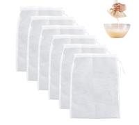 8 Pcs Strainer Bags for Juicing, Juice Strainer Cloth, Drawstring Sieve Cheesecloth, Reusable Micron Mesh Filter for Juice, Wine, Homebrew, Brewing Hop, Almond, Oat Milk and Soy(300 Mesh)