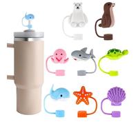 8 PCS Straw Covers Cap, Straw Cover Compatible With Stanley 30&40 Oz Tumbler, Cute Straw Caps in Various Shapes Silicone Straw Toppers, Drinking Straw Caps for 0.4 Inch/10 mm Straw Tips (Marine Style)