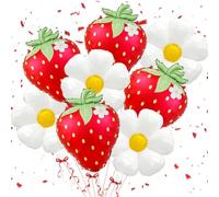 8 PCS Strawberry Balloons Daisy Balloons Red Berry Foil Balloons for Strawberry Themed Birthday Party Decorations Berry First Birthday Decorations