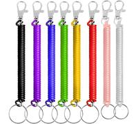8 Pcs Stretchy Spiral Keyring - 8 Colors Colourful Plastic Keychain Spring Key Holder Extending Retractable for School, Work