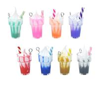 8 Pcs Summer Ice Cream Sundae Resin Drink Charms - 1:12 Scale Simulated Miniature Iced Treat Cups for DIY Crafts, Jewelry Making, Mini House Décor, Car, Desktop, Phone Case & Collectible Accessories