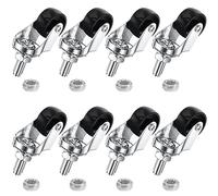 8 PCS Swivel Stem Casters,M8 Black 25mm(1 inch) Castor Wheels
