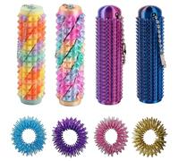 8 PCS Tactile Fidget Set, 4 Stacking Style and 2 Fang Style Keychain Grips with 2 Finger Rings, Sensory Hand Engagement Tools, Quiet Fidget Accessories for Daily Use