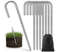 8 Pcs Tent Pegs Metal Heavy Duty with Bag Storage, WEWINK PLUS 12 Inch 8mm Thick Galvanized Tent Pegs, Steel Ground Pegs J-Shape Rebar Stakes Tent Peg for Camping, Trampoline, Gazebos, Bouncy, Garden