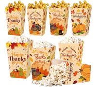8 Pcs Thanksgiving Popcorn Boxes Fall Maple Leaf Pumpkin Turkey Treat Candy Box Cookie Gift Paper Treat Boxes Popcorn Containers for Happy Thanksgiving Autumn Harvest Birthday Party Decorations
