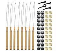 8 pcs threader, 4 pcs duckbill clips, 40 pcs hair extension rings, hair extension ring needle threader, Hair Extension Pulling Hook Tools with wooden handle, suitable for DIY hair extensions