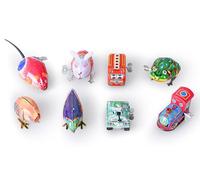 8 pcs Tin Wind Up Toy Clockwork Collection, Retro 80s Vintage windup Metal Cool Crazy Nerdy Xmas Office Gift, Rabbit, Frog, Bird, Mouse, Truck, Train, Tank