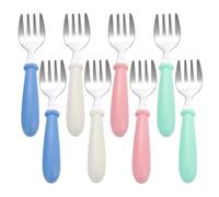 8 PCS Toddler Forks, Baby Cutlery with Rounded Tips, 5inch, Small Training Forks, Stainless Steel Kids Cutlery Set for Self Feeding, for New Parents (Green Blue Pink White)
