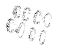 8 Pcs Toe Rings for Women,Adjustable Open Toe Rings Set,Stackable Arrow Knot Foot Jewellery Non Tarnish Plated Knuckle Rings for Women Accessories Beach Various Parties Sandals Party Summer (Silver)