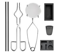 8 PCS Torch Melting & Casting Kit - Includes Whip Tongs, Graphite Clay Crucible, Quartz Crucible, 5-in-1 Graphite Ingot Mold, Graphite Stir Sticks & Casting Tools for Metal Refining & Jewelry Making