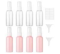 8 Pcs Travel Perfume Spray Bottles, 50ml Empty Plastic Fine Mist Atomiser Bottle Small Refillable Cosmetic Containers with 2 Funnels and Label for Perfume Cosmetic and Liquids（4 Pink + 4 White）
