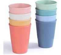 8 Pcs Unbreakable Drinking Cups, 350 ML Reusable Plastic Cup for Kids Adults, Light Weight Cups Coffee Mug, Plastic Stackable Water Tumblers for Kitchen with 8 Colors, BPA-Free & Dishwasher Safe