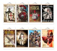 8 PCS Upgrade Your Room Home Wall Decor with This Christian Crusade Canvas Scroll Painting Wall Hanging Flag - Vintage Knights Templar Art Posters & Prints Wall Chart (50X70 CM)