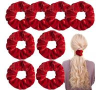 8 Pcs Velvet Scrunchies, Red Color Elastic Thick Bands, Elastic Hair Bands for Hair Ponytail Holders, Velvet Hair Scrunchies for Girls and Women