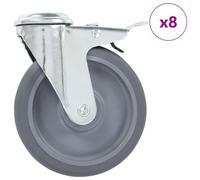 Bolt Hole Swivel Casters 125mm Grey TPR Zinc Iron 8pcs (4 Brake) 80kg ea Quiet.