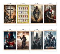 8 PCS Vintage Masonic Knights Templar Tapestry Scroll Painting Wall Art Hanging Decor Drawing - The Crusades Armor Warrior Canvas Art Print Poster Wall Banner (40X60 CM)