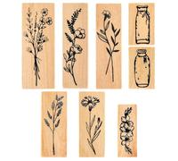 8 PCS Vintage Wooden Rubber Stamp for Scrapbooking, Cute Plant Flower Bottle Stamps Decorative for DIY Crafting Clay Scrapbook Painting Letters Teaching and Card Making