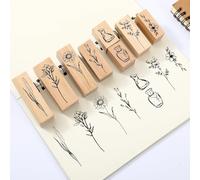 8 Pcs Vintage Wooden Rubber Stamps for Crafting, Retro Flower Stamps Decorative Cute Rubber Stamp Set for DIY Craft Journals Scrapbooking Painting Letters Diary and Card Making