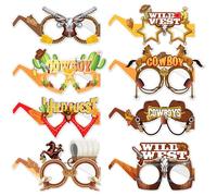 8 Pcs Western Cowboy Photo Booth Props - Wild West Party Glasses, Paper Eyewear Decorations for Cowboy Theme Birthday & Carnival Photo Shoot