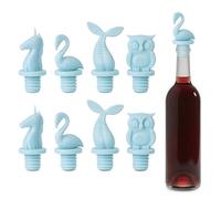 8 pcs Wine Stoppers, CNYMANY Reusable Silicone Animal Beverage Bottle Sealer Replacement with Grip Top for Cork to Keep The Wine Fresh - Light Blue