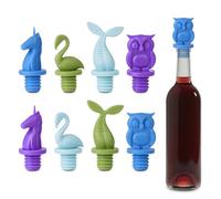 8 pcs Wine Stoppers, CNYMANY Reusable Silicone Animal Beverage Bottle Sealer Replacement with Grip Top for Cork to Keep The Wine Fresh - Light Blue, Dark Blue, Purple, Green