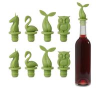 8 pcs Wine Stoppers, CNYMANY Reusable Silicone Animal Beverage Bottle Sealer Replacement with Grip Top for Cork to Keep The Wine Fresh - Green