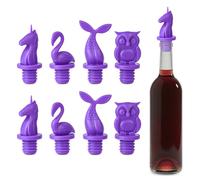 8 pcs Wine Stoppers, CNYMANY Reusable Silicone Animal Beverage Bottle Sealer Replacement with Grip Top for Cork to Keep The Wine Fresh - Purple