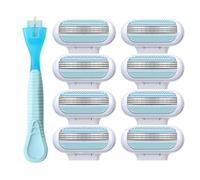 8 Pcs Women's Razor Blade Refills with Blue Handle Compatible with Gillette Venus 3 Layer Replacement Razor Blades for Bathroom Beach Party Gifts Extra Smooth Shave Washable Easy to Replace Clean