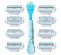 8 PCS Women's Razor Blade Refills with Blue Handle - Suitable for Gillette Venus, 3-Layer Replacement Blades for a Smooth, Close Shave. Ideal for Bathroom & Travel, Easy to Replace & Washable for