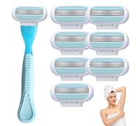 8 Pcs Women's Razor Blades Refills With blue handle, Compatible with Gillette Venus Smooth Razor, 3 Layer Blade & Pivoting Head, Washable Easy to Replace Deliver an Extra Smooth Shave that Lasts