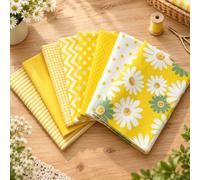 8 Pcs Yellow Themed Fabric Bundles,9.84"x9.84" Precut Cotton Fabric Squares,Daisy & Geometric Print Fat Quarters for Quilting,Sewing,DIY Crafts