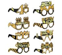 8 PcsBirthday Party Paper Eyeglasses Decoration, 40th Gold Black Happy Birthday Photo Booth Props Supplies for Her Birthday Party Girls Women Party Favors Decors Gift (40 Years)