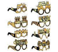 8 PcsBirthday Party Paper Eyeglasses Decoration, 50th Gold Black Happy Birthday Photo Booth Props Supplies for Her Birthday Party Girls Women Party Favors Decors Gift (50 Years)