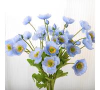 8 PcsBouquets Artificial Flowers Poppy Flowers,23.3inch Realistic Silk Flowers PU Fake Wild Flowers,for Home Wedding Party Decor, Floral Arrangements, Kitchen Table Centerpiece Vase (Light Blue)