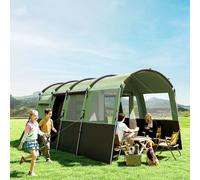 Outsunny 8-Person Camping Tent, Waterproof Family Tent, Tunnel Design, 4 Large Windows, Sleeping Cabins, 3000mm Water Column, Top Hook, Portable with Carry Bag, Green