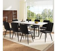 8-Person Expandable Dining Set - 140x80cm Rectangular Metal Table with 8 Sl lack Velvet Chairs, Perfect for Family Gatherings & Modern Home Décor
