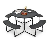 8 person Round Picnic Table Bench Set Outdoor Picnic Table W/4 Benches COSTWAY Black One Size