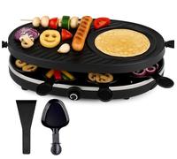 8 Person Set Raclette - With Grill Plate & Stone Plate Function - Table Grill Including Pan & Scraper (Round)