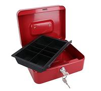8” Petty Cash Box Money Coin Tin Deposit Security Safe Organiser 2 Keys Red