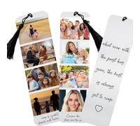 8 Photos Personalised Double-Faced Engraving Bookmark Customized Photo Name Text Book Mark with Tassel Gifts for Birthday Christmas Father's Day Students Teachers Reader Worker