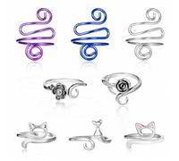 8 Piece Adjustable Yarn Tension Control Ring Knitting Crochet Loop Ring for Fingers Metal Open Yarn Guide Crochet Rings Braided Faster Knitting Thimbles Holders Accessories for Crocheters Knitters