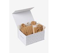 8-piece baby gift set: 1 rattle, 1 travel changing mat, 5 wipes, 1 pouch ochre