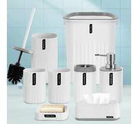 8 Piece Bathroom Accessories Set Bin Soap Dispenser Toilet Brush Set