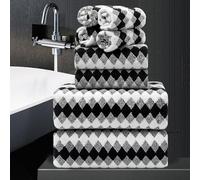 8 Piece Bathroom Towel Set Black White|2 Oversized Large Bath Towels Sheet,2 Hand Towels,4 Washcloths| 600GSM Soft Towel Set for Bathroom Hotel,Highly Absorbent Quick Dry Bath Towel Collections