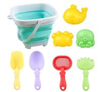 8-Piece Beach t0ys Set, Collapsible Bucket And Spade Beach Set, Ultimate Seaside Fun With Collapsible Bucket, Spade, Rake, Sand Mesh Sieve, And 3 Sand Moulds