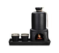 8 Piece Black Ceramic Set with Hottest Sake Set, Heat Resistant Black Glazed Wine Set with Warming Bowl, Hot Saki Drink Kit, Sake Set