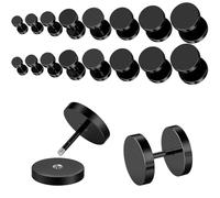 8-Piece Black Stainless Steel Stud Earrings Set, 3mm-10mm Hypoallergenic Screw Back Earrings for Men and Women